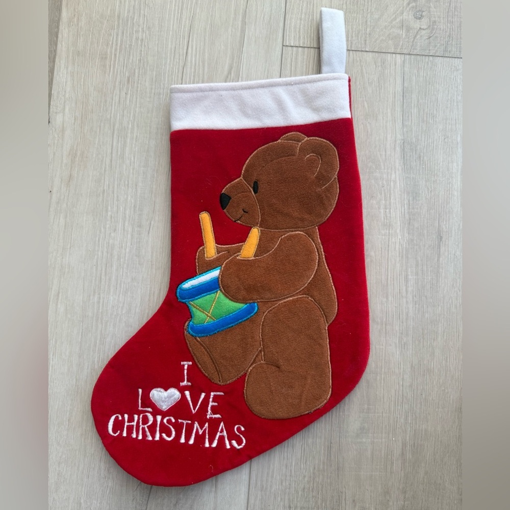 Vintage DAKIN Red Christmas Stocking Drumming Bear Soft fleece Stitched 15"